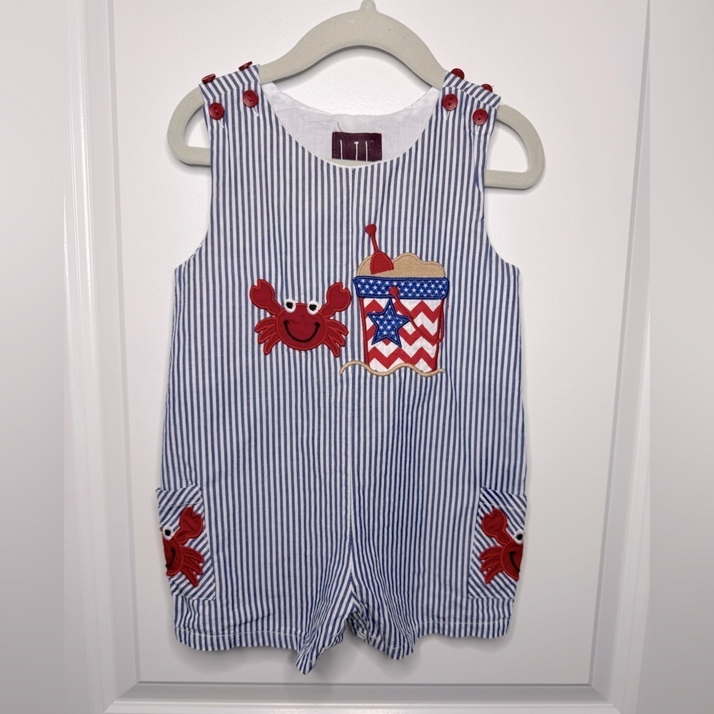 Lil Cactus Seersucker Crab Shortall Size 12-18M